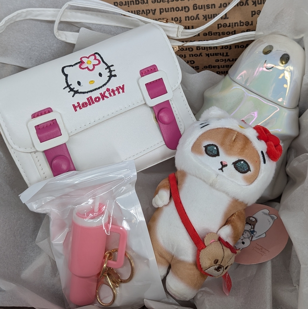 New Halloween Goody Gift Set Box Hello Kitty White Bag Plush Ghost 👻 Cookie Jar